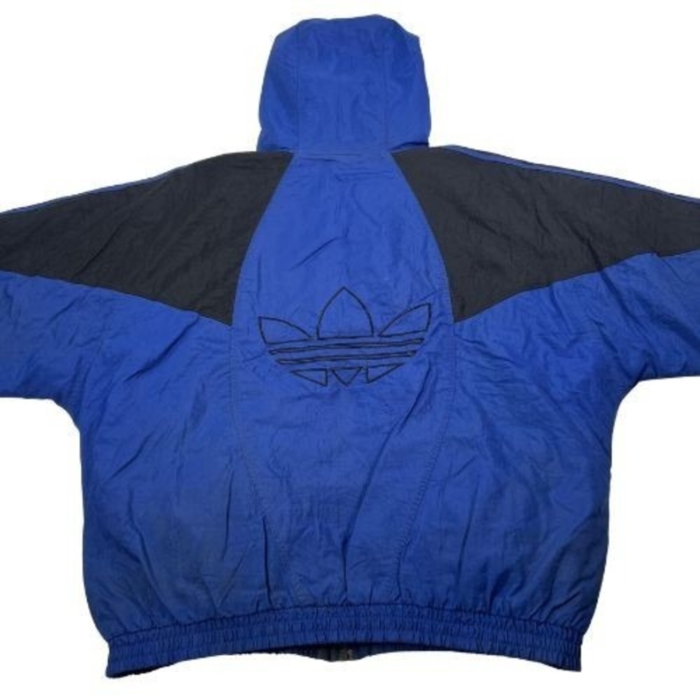 Vintage Adidas Puffer Jacket Mens Large 80s 90s Blue Black Spellout Quilted